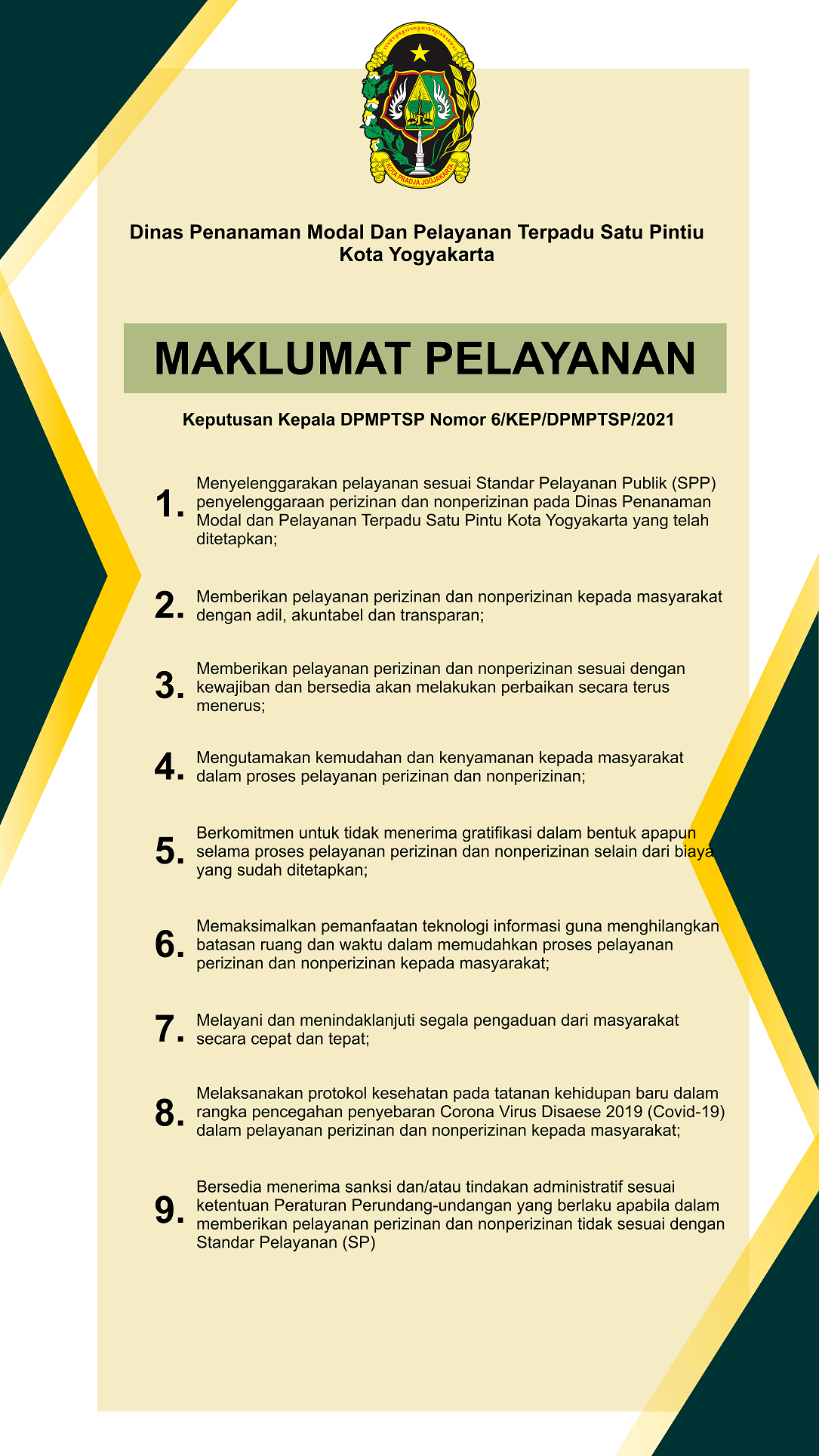 MAKLUMAT PELAYANAN DPMPTSP KOTA YOGYAKARTA